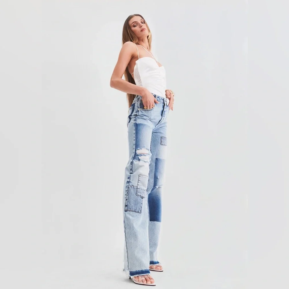 NWT SER.O.YA Heidi Straight Leg Patch Jean 29x35 in Coastline - Picture 2 of 15